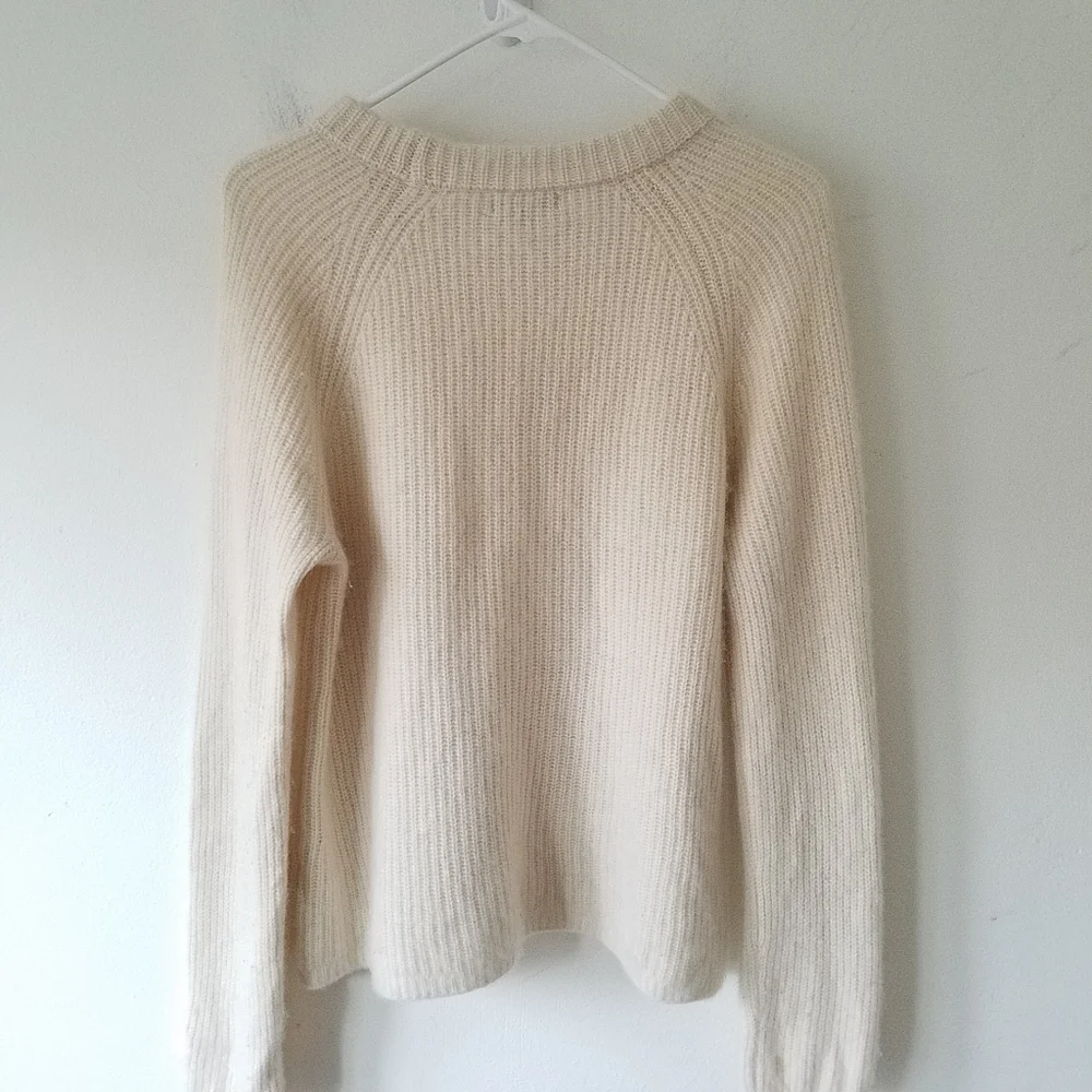 Quince 100% Cashmere Fisherman Ribbed Knit Cream Crew Neck Sweater Size Large - Picture 9 of 12
